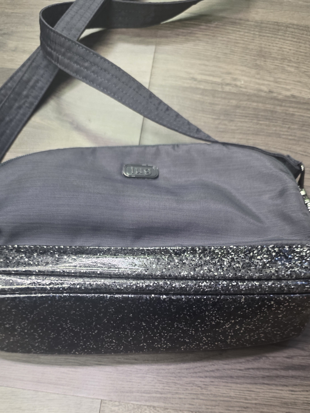 lug Black Crossbody Bag with Glitter Trim - Picture 2 of 5